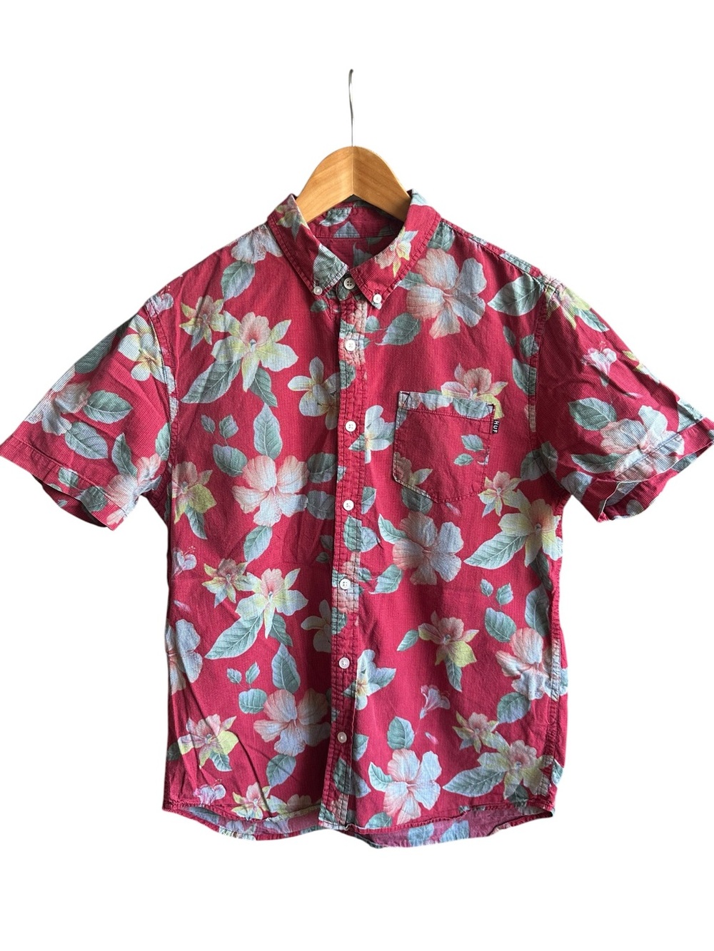 HUF Worldwide Floral Button Up Slim Fit M / S Red Hibiscus